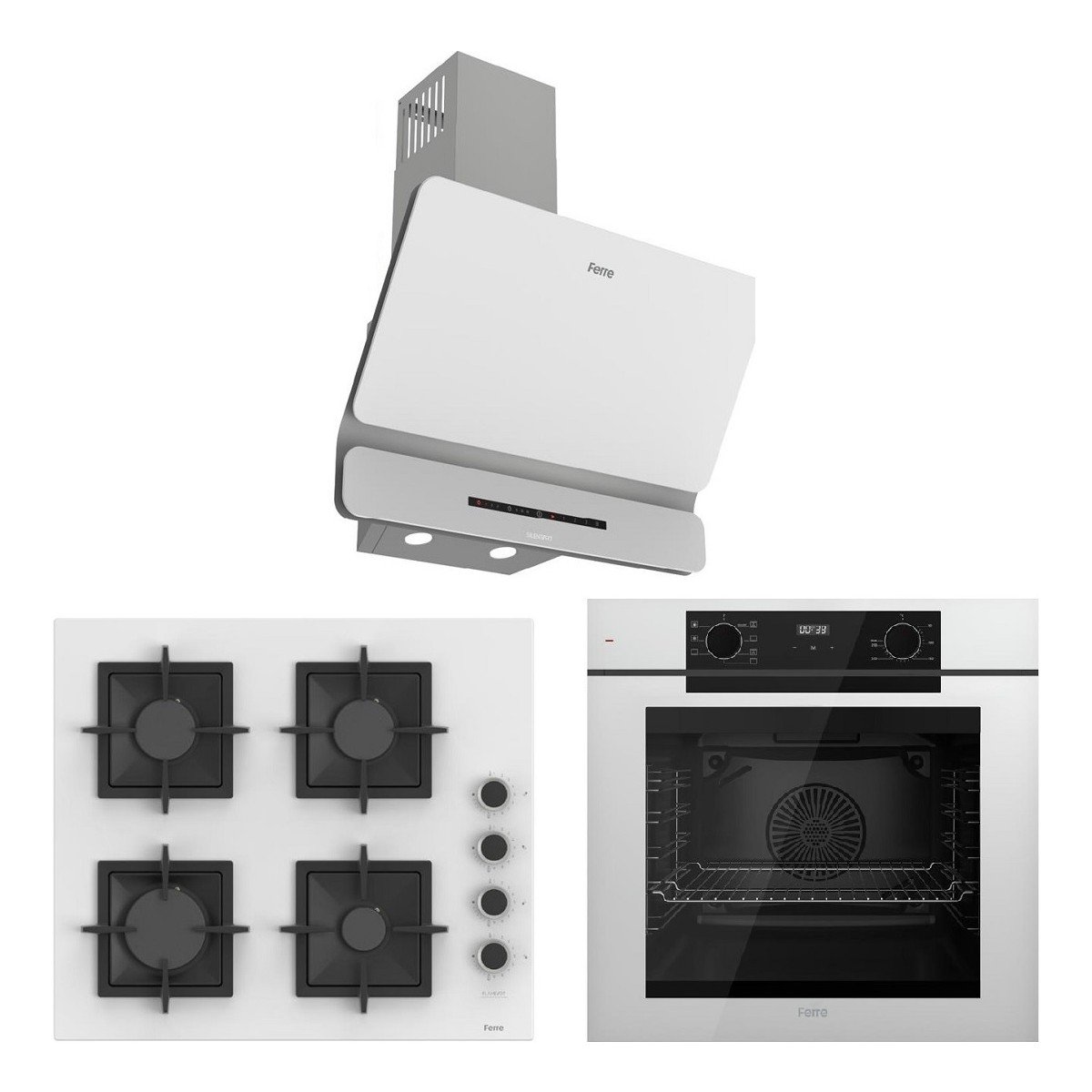 Ferre White FryArt 3 Lü Ankastre Set ( QEP63CB - SC206-FA - D081-SA ) A++ Sessiz Davlumbaz