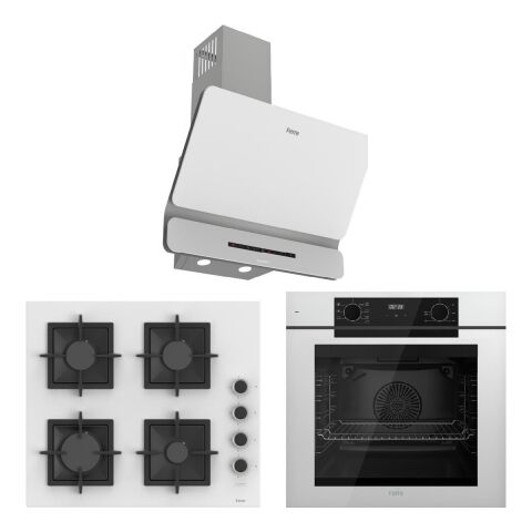 Ferre White FryArt 3 Lü Ankastre Set ( QEP63CB - SC206-FA - D081-SA ) A++ Sessiz Davlumbaz