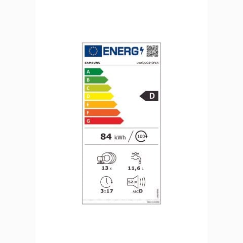 Samsung DW60DG540FSRTR 4 Programlı Bulaşık Makinesi, D Enerji Sınıfı