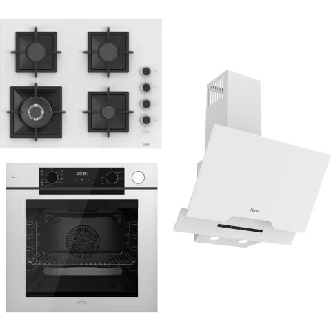 Ferre Steamart-Fryart-Sılentart Serisi Beyaz Set (SC406-WFA + QEP64CB +D064-SA) - Döküm Izgara / 65 cm Ocak