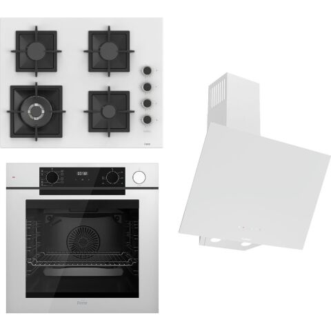 Ferre Steamart-Fryart-Sılentart Serisi Beyaz Set (SC406-WFA + QEP64CB +D078-SA) - Döküm Izgara / 65 cm Ocak