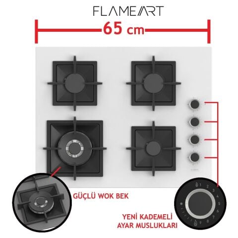 Ferre Steamart-Fryart-Sılentart Serisi Beyaz Set (SC406-WFA + QEP64CB +D078-SA) - Döküm Izgara / 65 cm Ocak