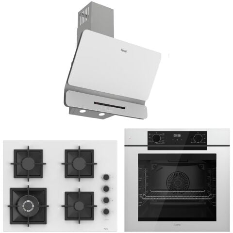Ferre White FryArt 3 Lü Ankastre Set ( QEP63CB - SC406-WFA - D081-SA ) A++ Sessiz Davlumbaz - 65 cm Wok Bek Ocak