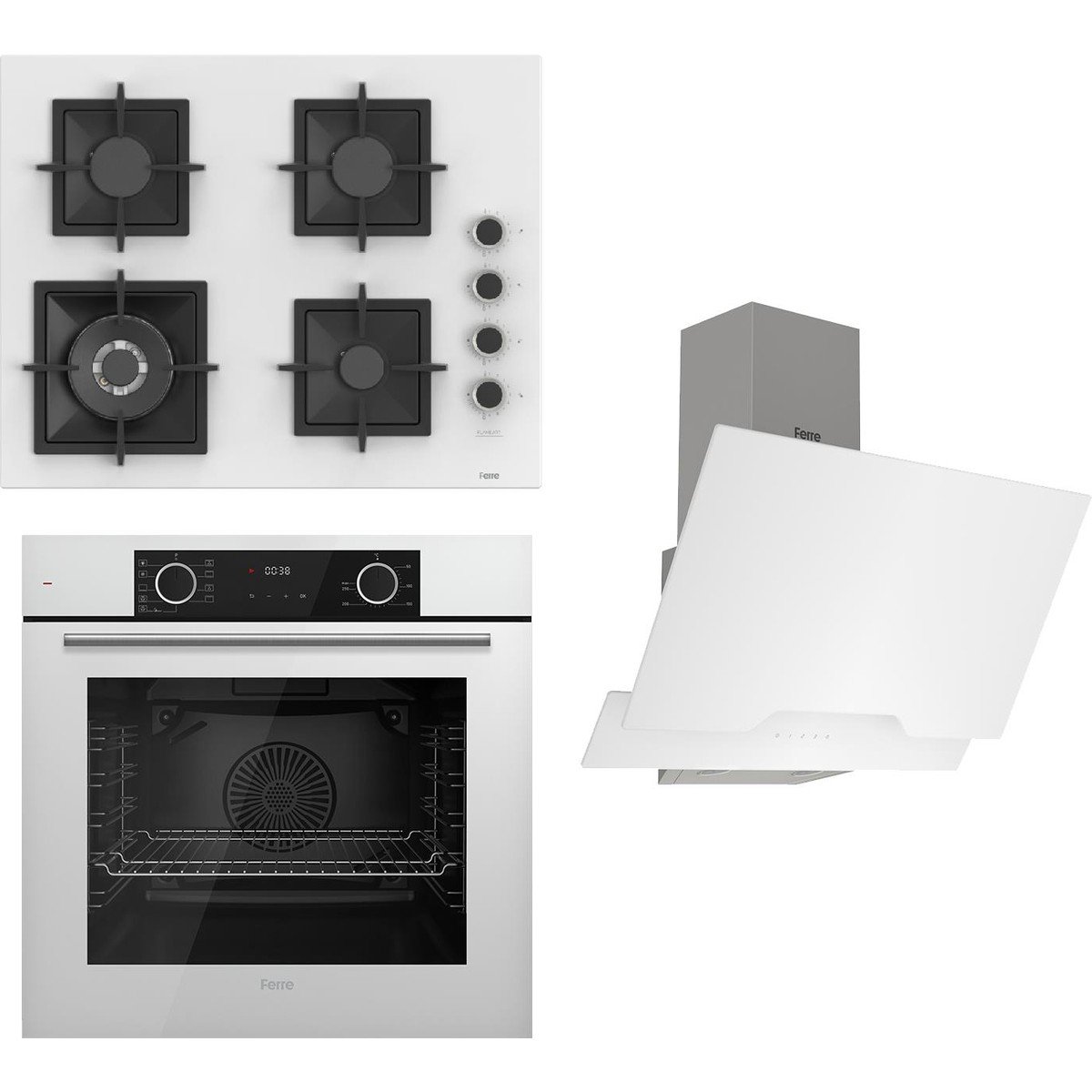 Ferre Flameart Sc Serisi Beyaz Set (SC406-WFA + XE63CB +D064 ) - 65 Cm'lik Kare Döküm Izgara-Wok