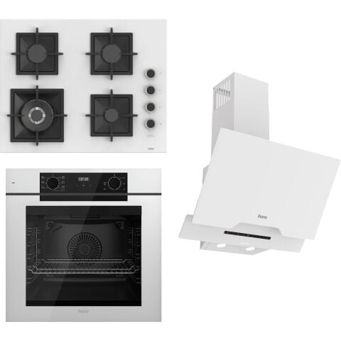 Ferre Fryart-Sılentart Serisi Beyaz Set (SC406-WFA + QEP63CB +D064-SA) - Döküm Izgara / 65 cm Ocak