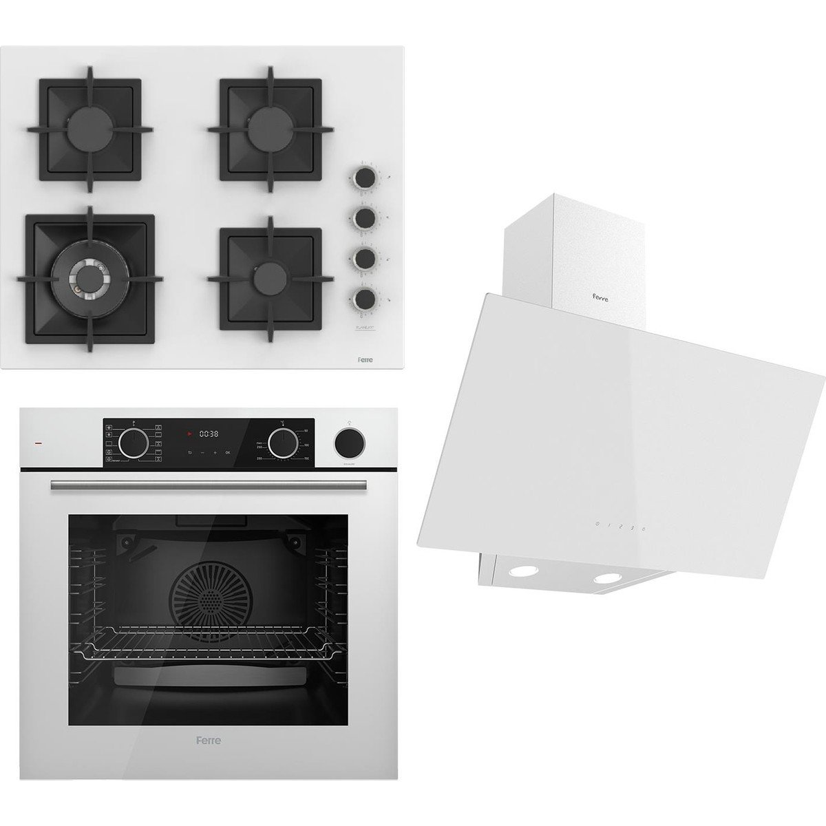 Ferre Flameart Sc Serisi Beyaz Set (SC406-WFA + XE64CB +D078 ) - 65 Cm'lik Kare Döküm Izgara-Wok