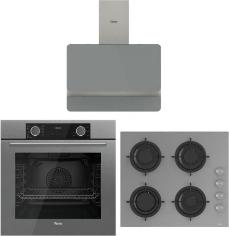Ferre Fryart Gri Set (D082 Gri Davlumbaz -CS208 Gri Ocak- XE63CPR Fryart Gri Fırın)