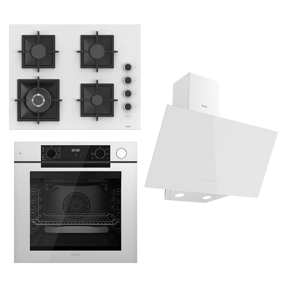 Ferre Steamart-Fryart Serisi Beyaz Set (SC406-WFA + QEP64CB +D078 ) - Döküm Izgara / 65 cm Ocak