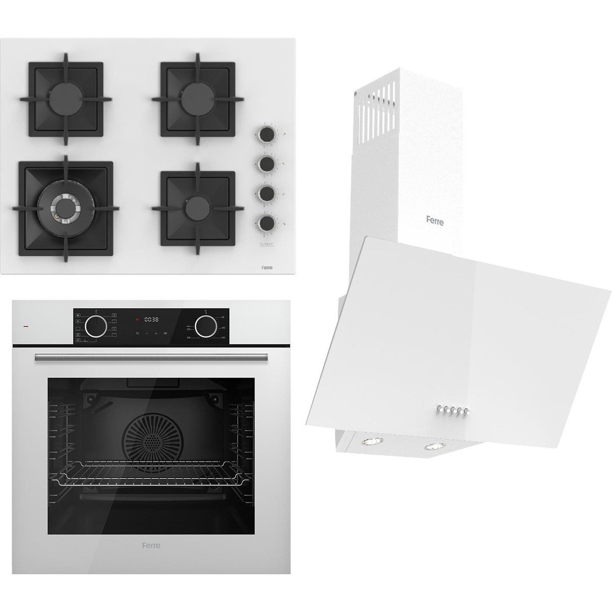 Ferre Flameart Sc Serisi Beyaz Set (SC406-WFA + XE63CB +D087 ) - 65 Cm'lik Kare Döküm Izgara-Wok