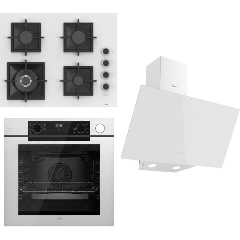 Ferre Steamart-Fryart Serisi Beyaz Set (SC406-WFA + QEP64CB +D078) - Döküm Izgara / 65 cm Ocak