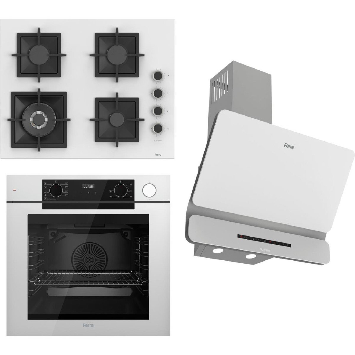 Ferre Steamart-Fryart-Sılentart Serisi Beyaz Set (SC406-WFA + QEP64CB +D081-SA) - Döküm Izgara / 65 cm Ocak