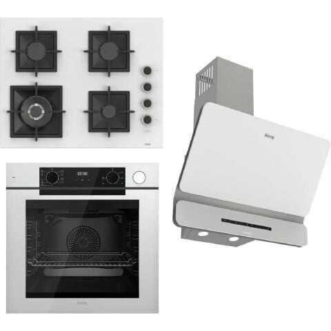 Ferre Steamart-Fryart-Sılentart Serisi Beyaz Set (SC406-WFA + QEP64CB +D081-SA) - Döküm Izgara / 65 cm Ocak