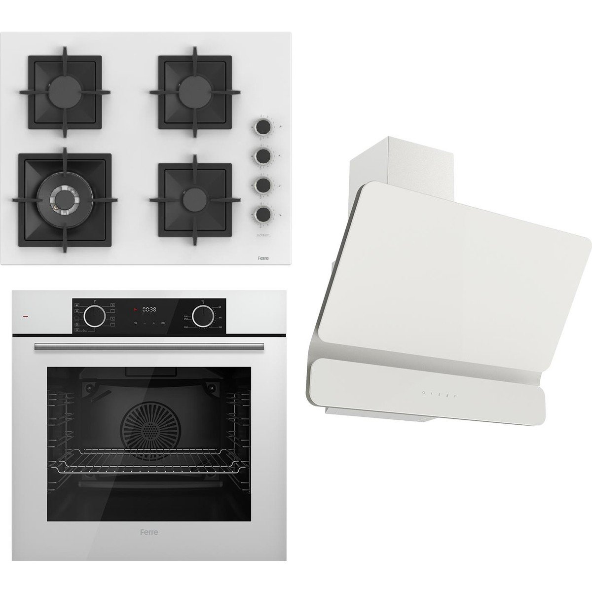 Ferre Flameart Sc Serisi Beyaz Set (SC406-WFA + XE63CB +D081 ) - 65 Cm'lik Kare Döküm Izgara-Wok