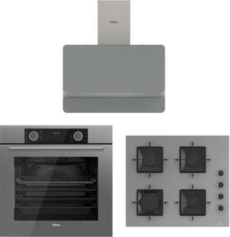 Ferre Fryart Gri Set (D082 Gri Davlumbaz -SS208 Gri Ocak- XE63CPR Fryart Gri Fırın)