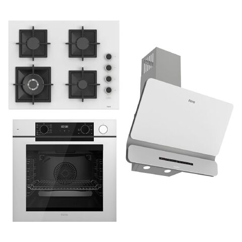 Ferre Steamart-Fryart-Silentart Serisi Beyaz Set (SC406-WFA + QEP64CB +D081-SA ) - Döküm Izgara / 65 cm Ocak