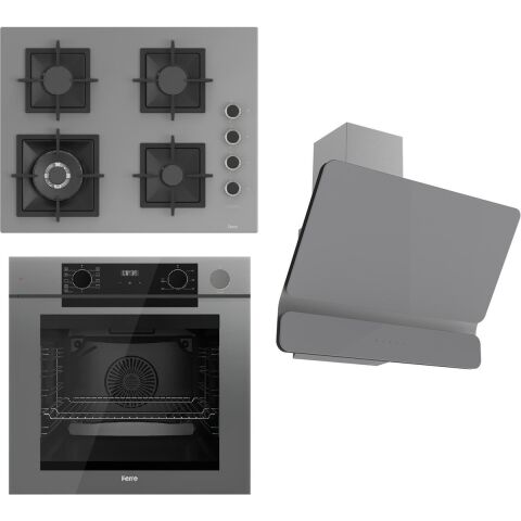 Ferre Fryart Serisi Gri Set (SC408-WFA + QEP63CPR +D082) - Döküm Izgara / 65 cm Ocak