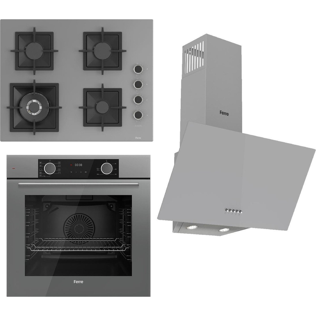 Ferre Flameart Sc Serisi Gri Set (SC408-WFA + XE63CPR +D088 ) - 65 Cm'lik Kare Döküm Izgara-Wok