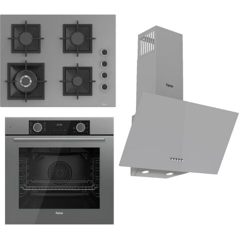 Ferre Flameart Sc Serisi Gri Set (SC408-WFA + XE63CPR +D088 ) - 65 Cm'lik Kare Döküm Izgara-Wok