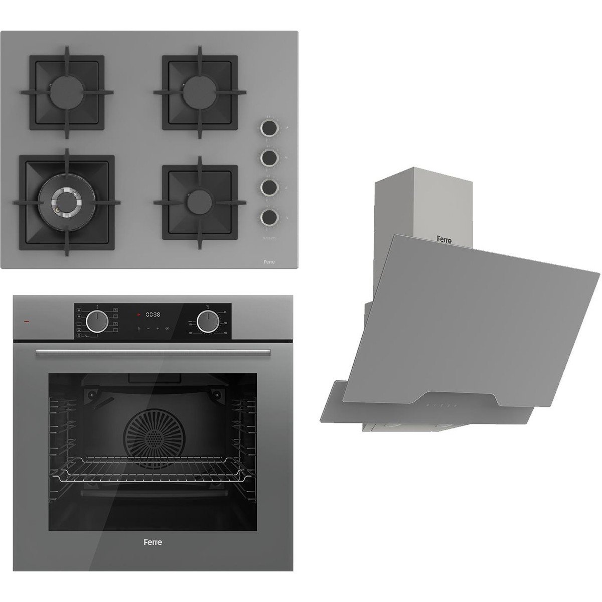 Flameart Sc Serisi Gri Set (SC408-WFA + XE63CPR +D065 ) - 65 Cm'lik Kare Döküm Izgara-Wok