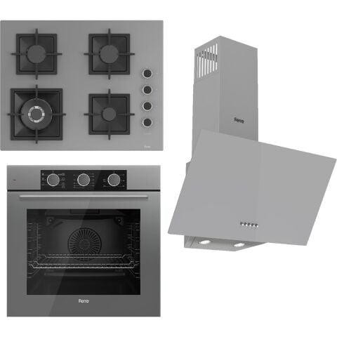 Ferre Flameart Sc Serisi Gri Set (SC408-WFA + QMS63CPR +D088 ) - 65 Cm'lik Kare Döküm Izgara-Wok