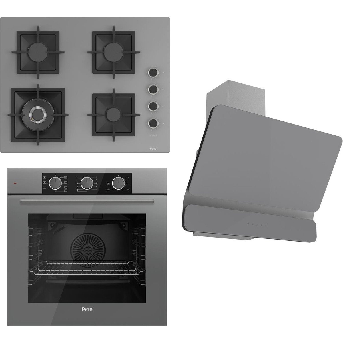 Ferre Flameart Sc Serisi Gri Set (SC408-WFA + QXE62CPR +D082 ) - 65 Cm'lik Kare Döküm Izgara-Wok