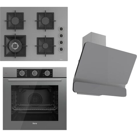 Ferre Flameart Sc Serisi Gri Set (SC408-WFA + QXE62CPR +D082 ) - 65 Cm'lik Kare Döküm Izgara-Wok