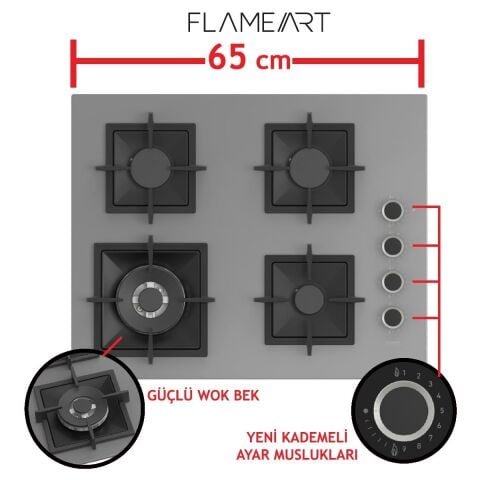 Ferre Flameart Sc Serisi Gri Set (SC408-WFA + QXE62CPR +D082 ) - 65 Cm'lik Kare Döküm Izgara-Wok