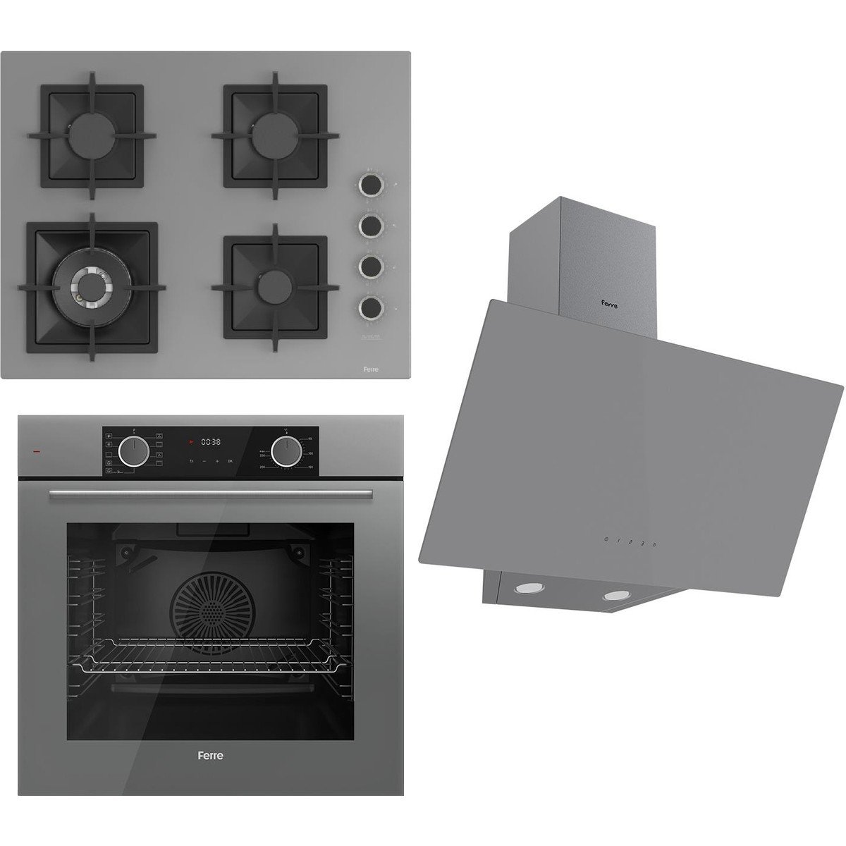 Ferre Flameart Sc Serisi Gri Set (SC408-WFA + XE63CPR +D079 ) - 65 Cm'lik Kare Döküm Izgara-Wok