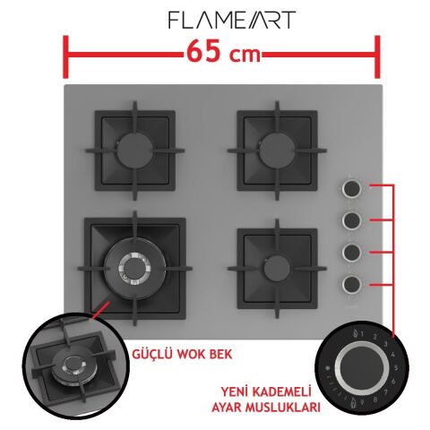 Ferre Flameart Sc Serisi Gri Set (SC408-WFA + XE63CPR +D079 ) - 65 Cm'lik Kare Döküm Izgara-Wok