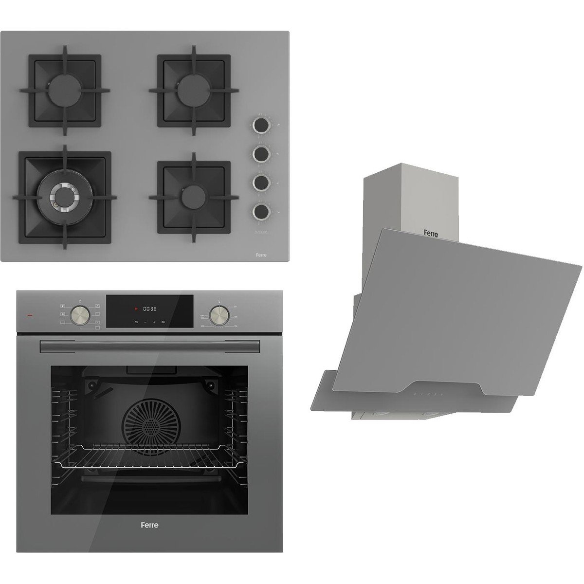 Ferre Flameart Sc Serisi Gri Set (SC408-WFA + QMS63CPR +D065 ) - 65 Cm'lik Kare Döküm Izgara-Wok