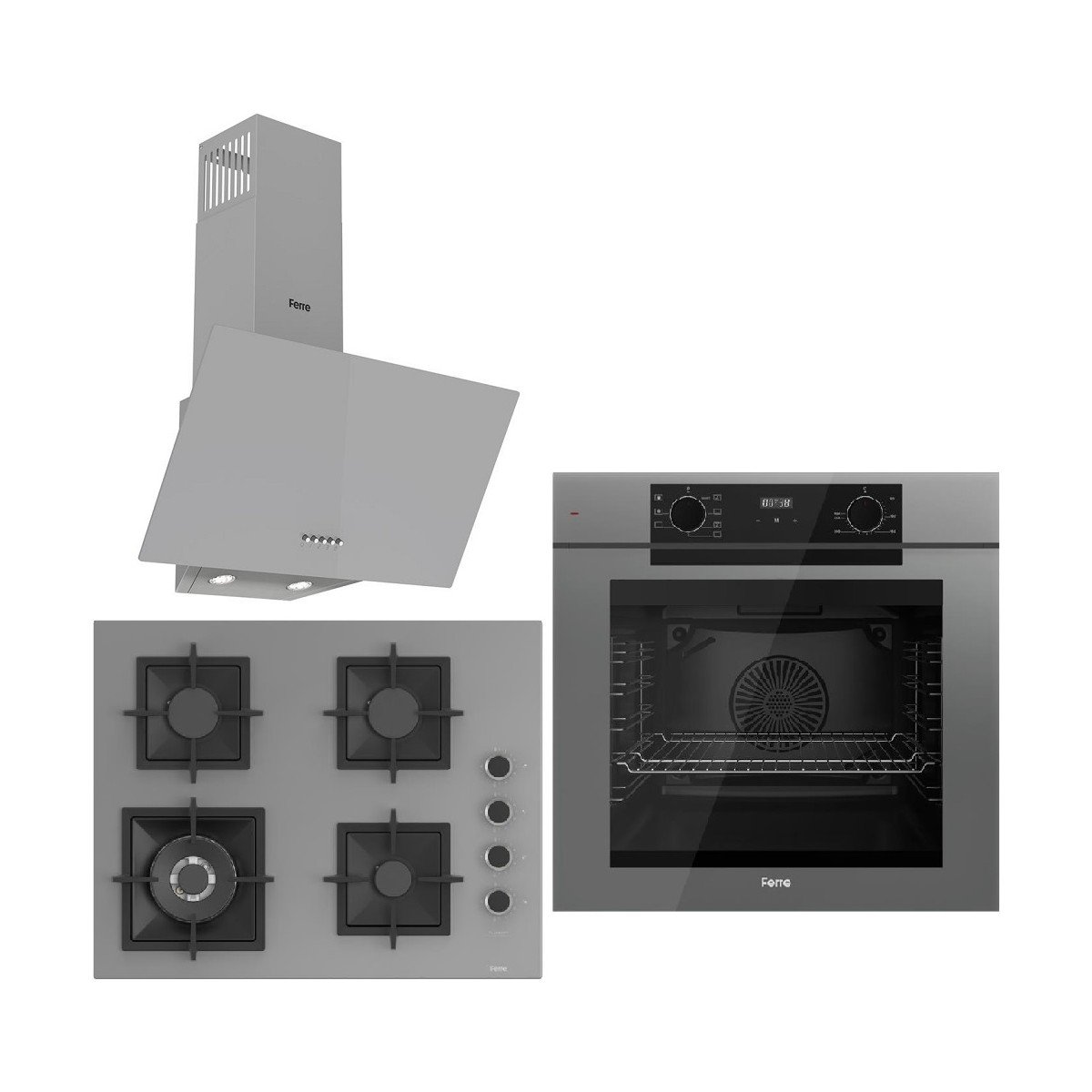 Ferre Grey FryArt 3 Lü Ankastre Set ( QEP63CPR - SC408-WFA - D088 ) 65 cm Wok Bek Ocak