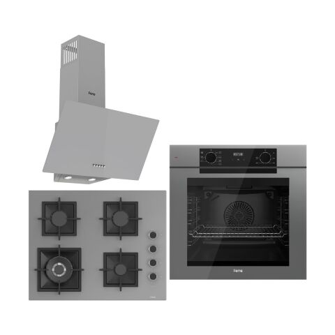 Ferre Grey FryArt 3 Lü Ankastre Set ( QEP63CPR - SC408-WFA - D088 ) 65 cm Wok Bek Ocak