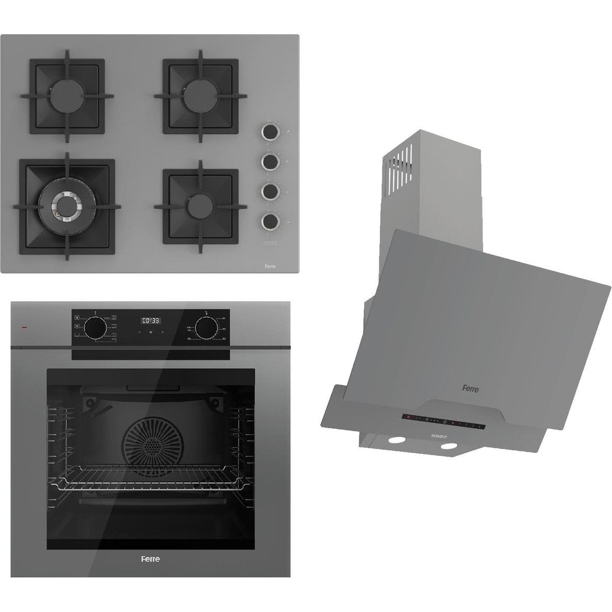 Ferre Fryart-Sılentart Serisi Gri Set (SC408-WFA + QEP63CPR +D065-SA) - Döküm Izgara / 65 cm Ocak