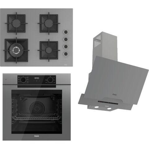 Ferre Fryart-Sılentart Serisi Gri Set (SC408-WFA + QEP63CPR +D065-SA) - Döküm Izgara / 65 cm Ocak