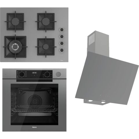 Ferre Steamart-Fryart-Sılentart Serisi Gri Set (SC408-WFA + QEP64CPR +D079-SA) - Döküm Izgara / 65 cm Ocak