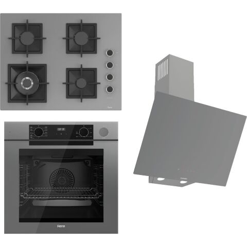 Ferre Steamart-Fryart-Sılentart Serisi Gri Set (SC408-WFA + QEP64CPR +D079-SA) - Döküm Izgara / 65 cm Ocak