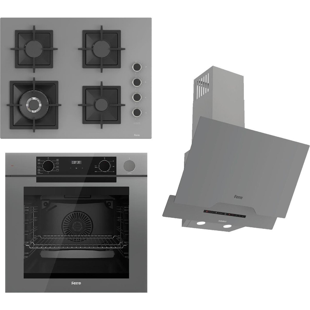 Ferre Steamart-Fryart-Sılentart Serisi Gri Set (SC408-WFA + QEP64CPR +D065-SA) - Döküm Izgara / 65 cm Ocak