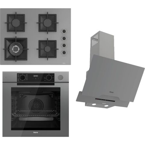 Ferre Steamart-Fryart-Sılentart Serisi Gri Set (SC408-WFA + QEP64CPR +D065-SA) - Döküm Izgara / 65 cm Ocak