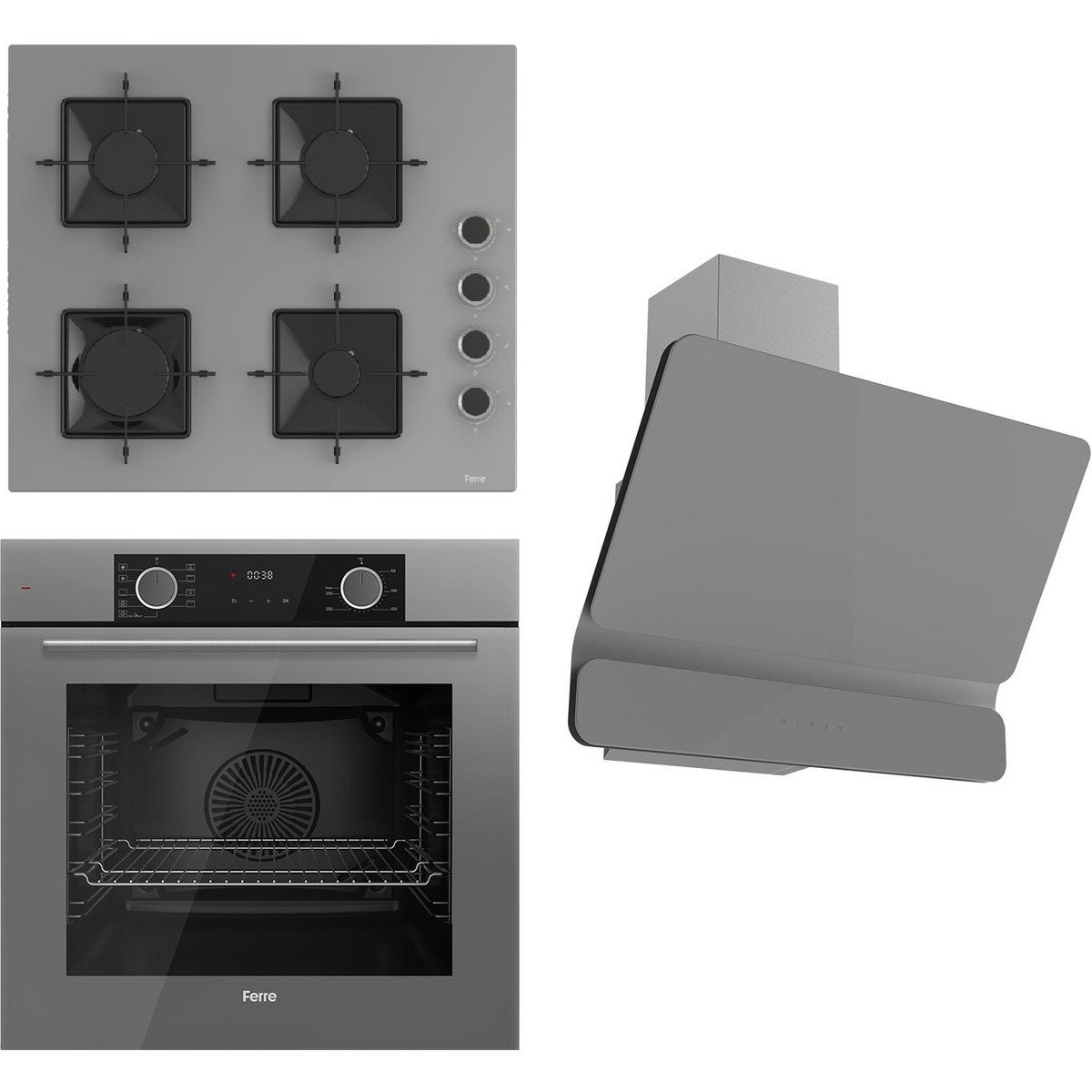 Ferre Flameart Sc Serisi Gri Set (SC408-WFA + XE64CPR +D065 ) - 65 Cm'lik Kare Döküm Izgara-Wok