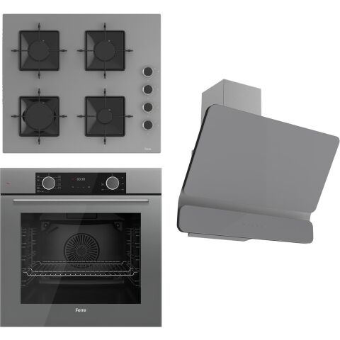 Ferre Flameart Sc Serisi Gri Set (SC408-WFA + XE64CPR +D065 ) - 65 Cm'lik Kare Döküm Izgara-Wok