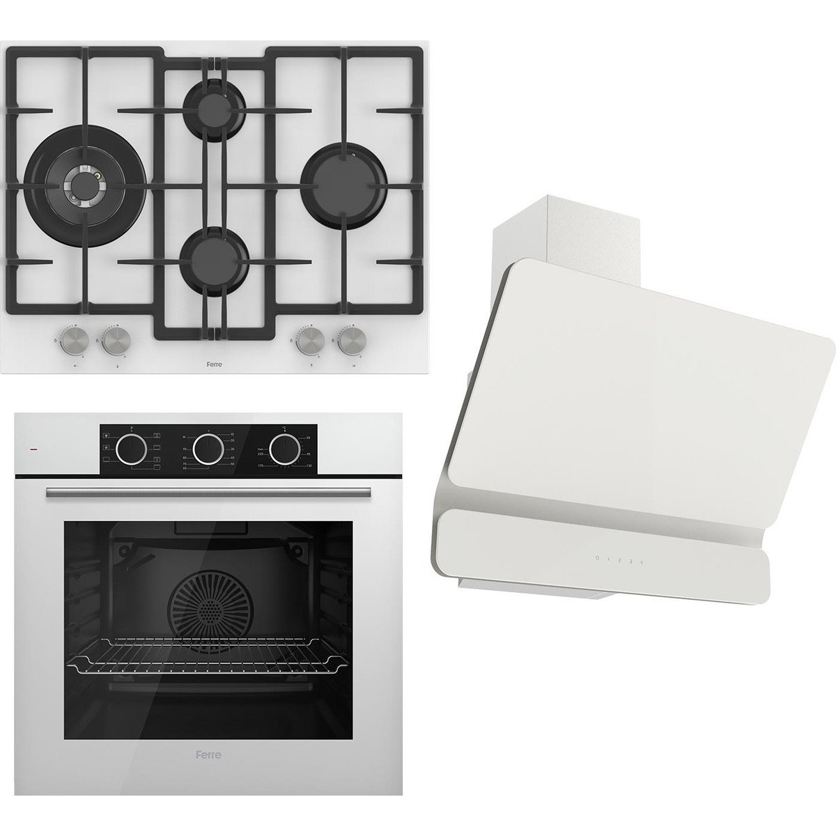 Ferre Flowart Basıc Serisi Beyaz Ankastre Set (ED076+ XE62CB + D081 )