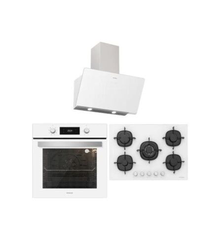 Silverline BO6504W01 - CS5365W01 - 3457 Soho 60 Beyaz Cam Ankastre Set