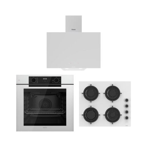 Ferre Artline Beyaz Ankastre Set (D078-SA Beyaz Davlumbaz - CS206-FA 60 cm Beyaz Ocak - QEP63CB Fryart Beyaz Fırın)