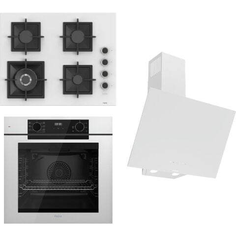 Ferre Fryart-Sılentart Serisi Beyaz Set (SC406-WFA + QEP63CB +D078-SA) - Döküm Izgara / 65 cm Ocak