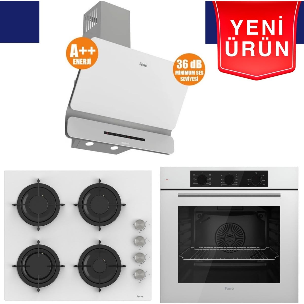 Ferre Ferre XE63CB Fırın-CS206 -Fa Ocak-D081 -Sa Davlumbaz Beyaz Cam Ankastre Set En Ucuz Fiyatları ve Özellikleri