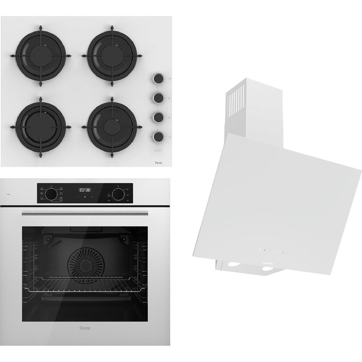 Ferre Flowart-Sılentart Serisi Beyaz Set (CS206-FA + QBL63CB +D078-SA) - Emaye Izgara