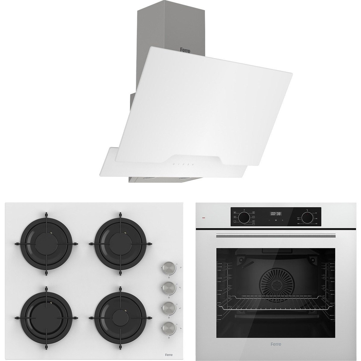 Ferre Flowart Lumora Pro Beyaz 3'lü Ankastre Set ( QBL63CB-CS206-D064 )