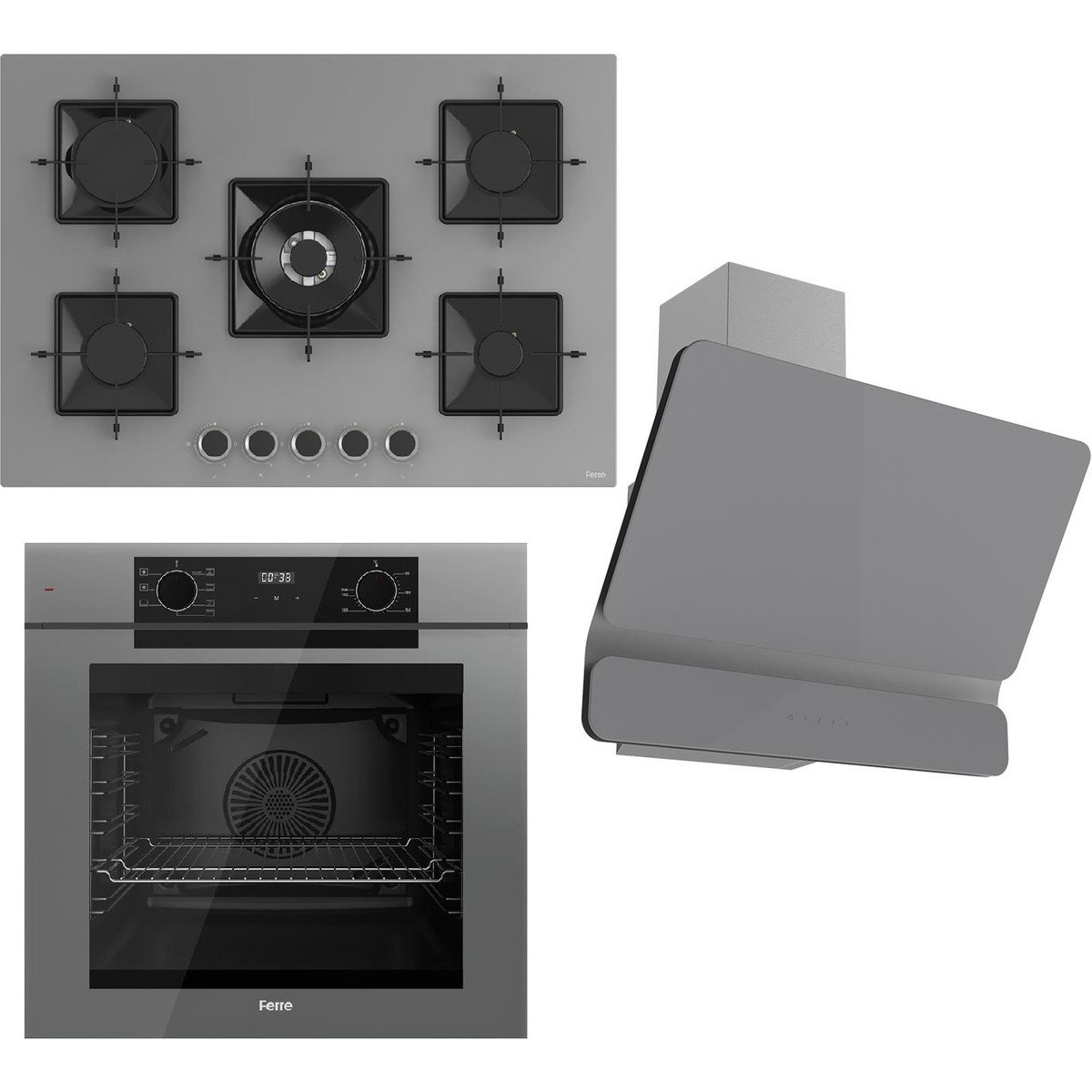 Ferre Fryart Serisi Gri Set (SS038 + QEP63CPR +D082) - Döküm Izgara / 75 cm Ocak