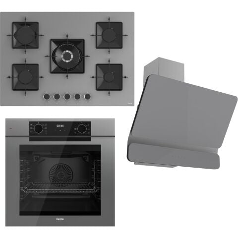 Ferre Fryart Serisi Gri Set (SS038 + QEP63CPR +D082) - Döküm Izgara / 75 cm Ocak