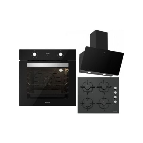 Silverline Siyah Ankastre Set :soho Siyah 60 cm Cam Davlumbaz , CS5335B01 Siyah Ankastre Cam Ocak , B06502B01 Siyah Ankastre Fırın